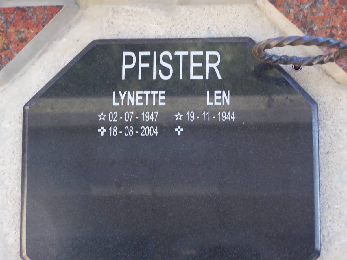 PFISTER Len 1944- &amp; Lynette 1947-2004