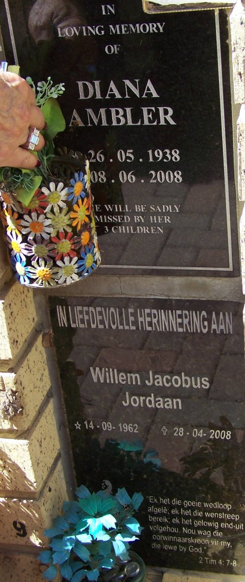 AMBLER Diana 1938-2008 ::  JORDAAN Willem Jacobus 1962-2008