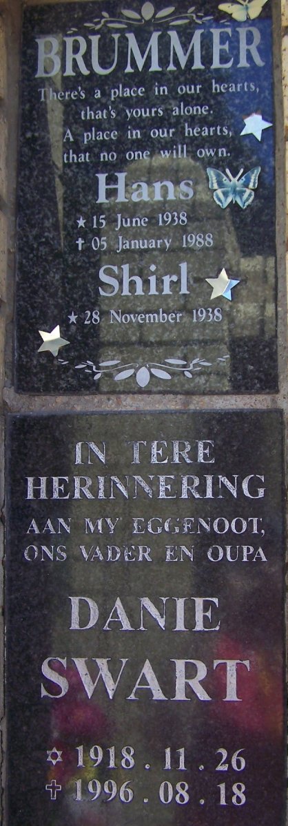 BRUMMER Hans 1938-1988 &amp; Shirl 1938- ::  SWART Danie 1918-1996
