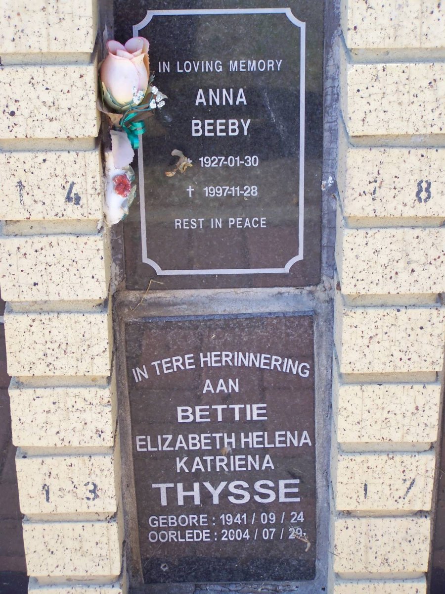 BEEBY Anna 1927-1997 :: THYSSE Elizabeth Helena Katriena 1941-2004