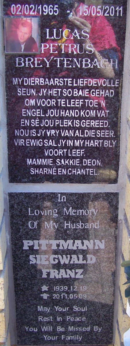 BREYTENBACH Lucas Petrus 1965-2011 :: PITTMANN Siegwald Franz 1939-2011
