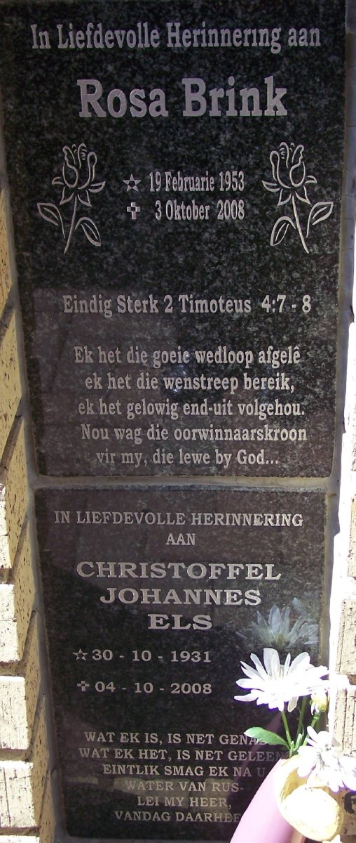 BRINK Rosa 1953-2008 :: ELS Christoffel Johannes 1931-2008