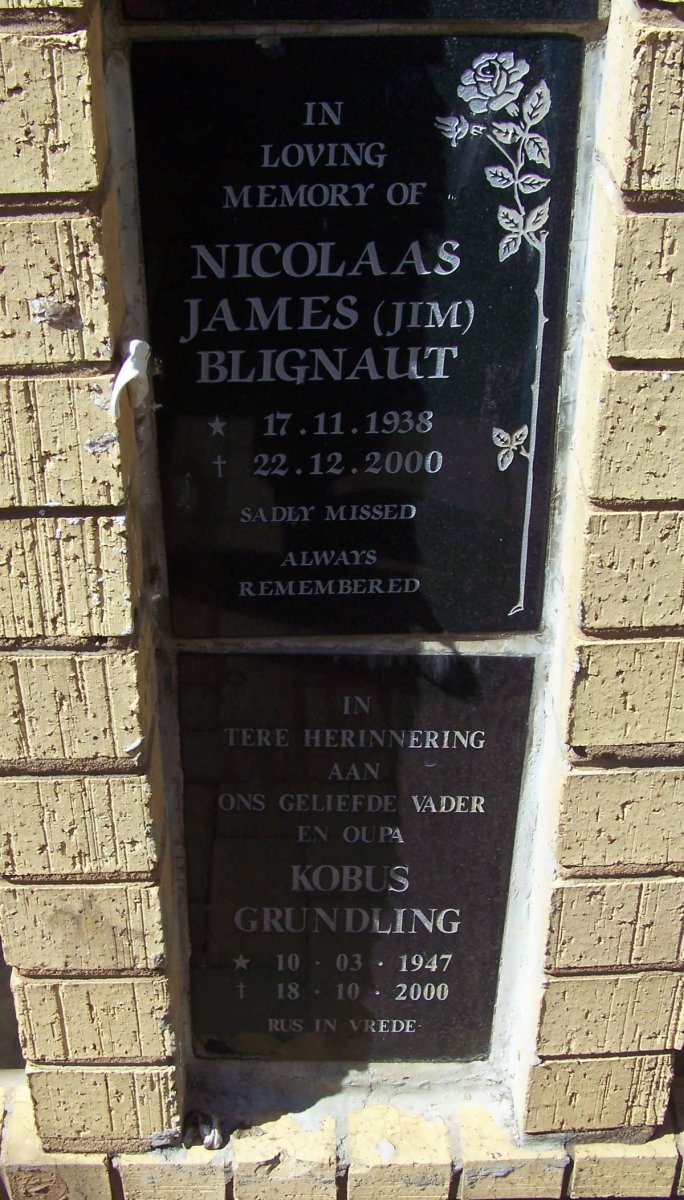 BLIGNAUT Nicolaas James 1938-2000 :: GRUNDLING Kobus 1947-2000
