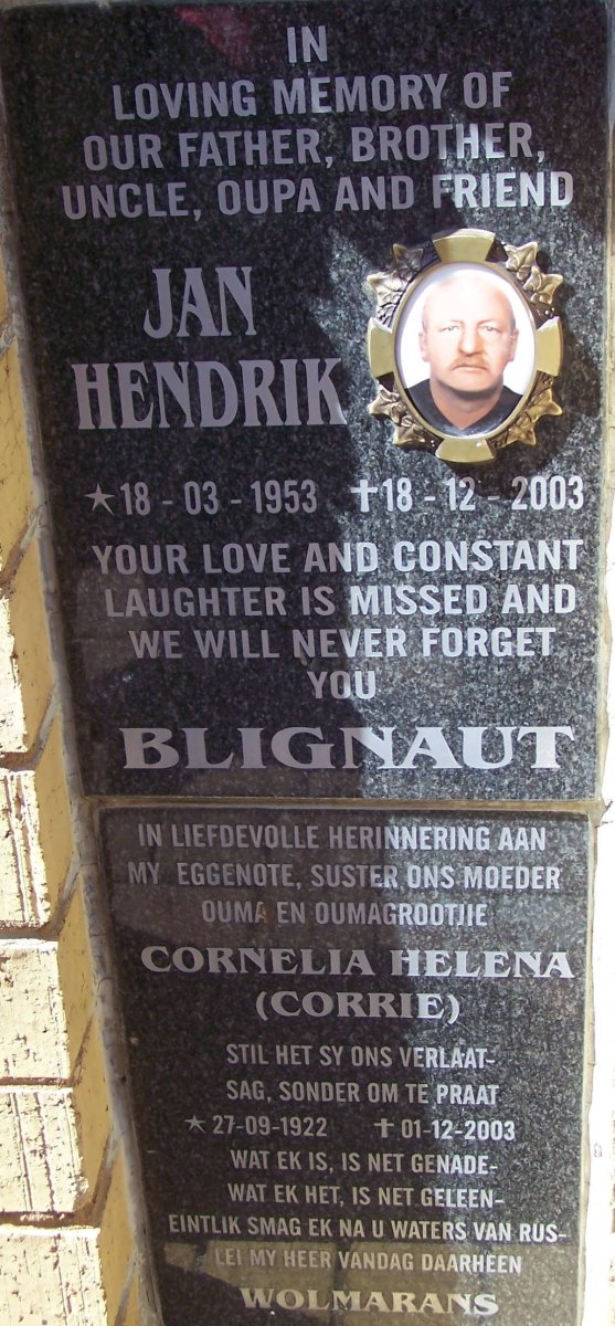 BLIGNAUT Jan Hendrik 1953-2003 :: WOLMARANS Cornelia Helena 1922-2003
