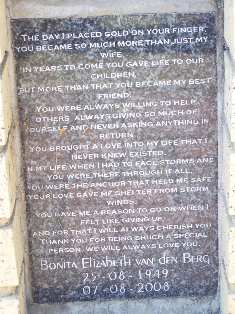 BERG Bonita Elizabeth, van den 1949-2008