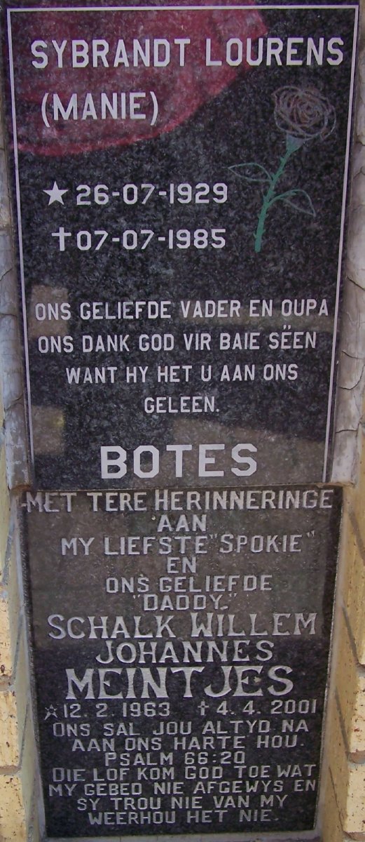 BOTES Sybrandt Lourens 1929-1985 :: MEINTJES Schalk Willem Johannes 1963-2001