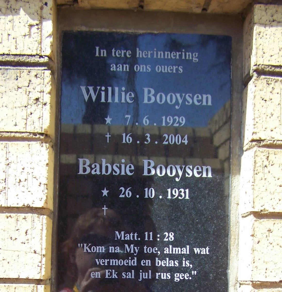 BOOYSEN Willie 1929-2004 &amp; Babsie 1931-