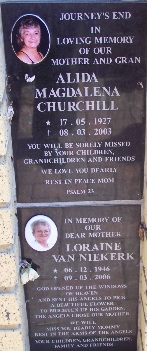 CHURCHILL Alida Magdalena 1927-2003 :: VAN NIEKERK  Loraine 1946-2006