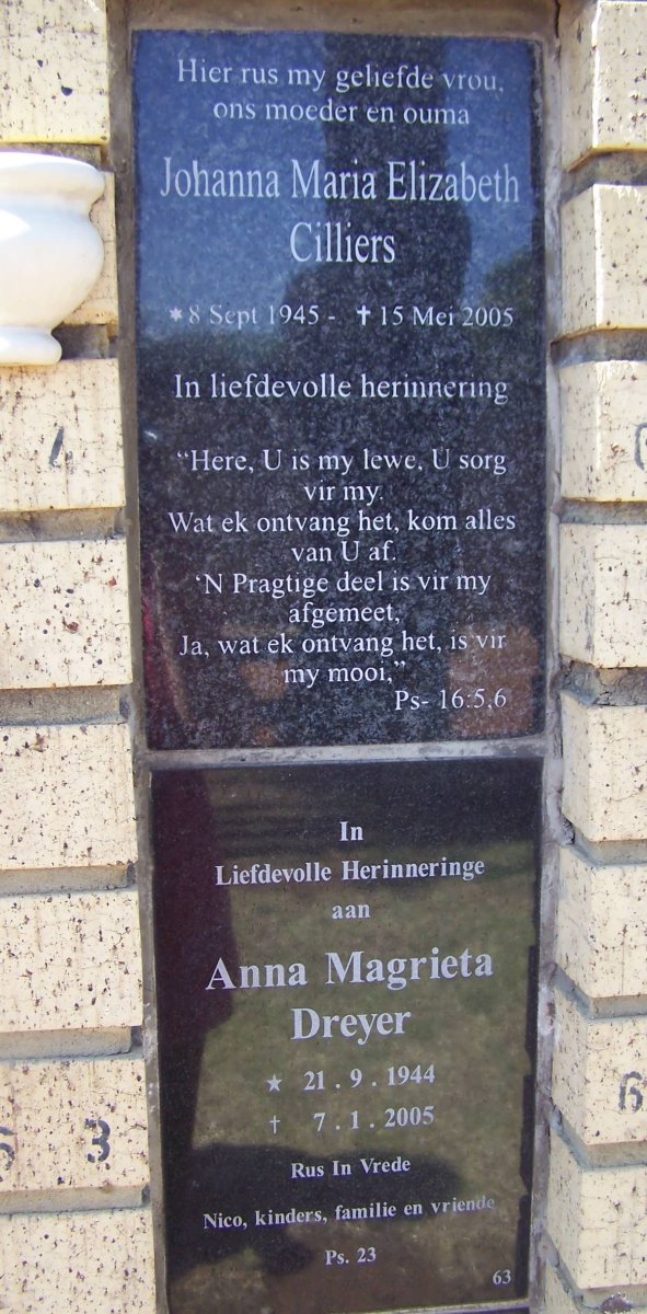 CILLIERS Johanna Maria Elizabeth 1945-2005 ::  DREYER Anna Magrieta 1944-2005