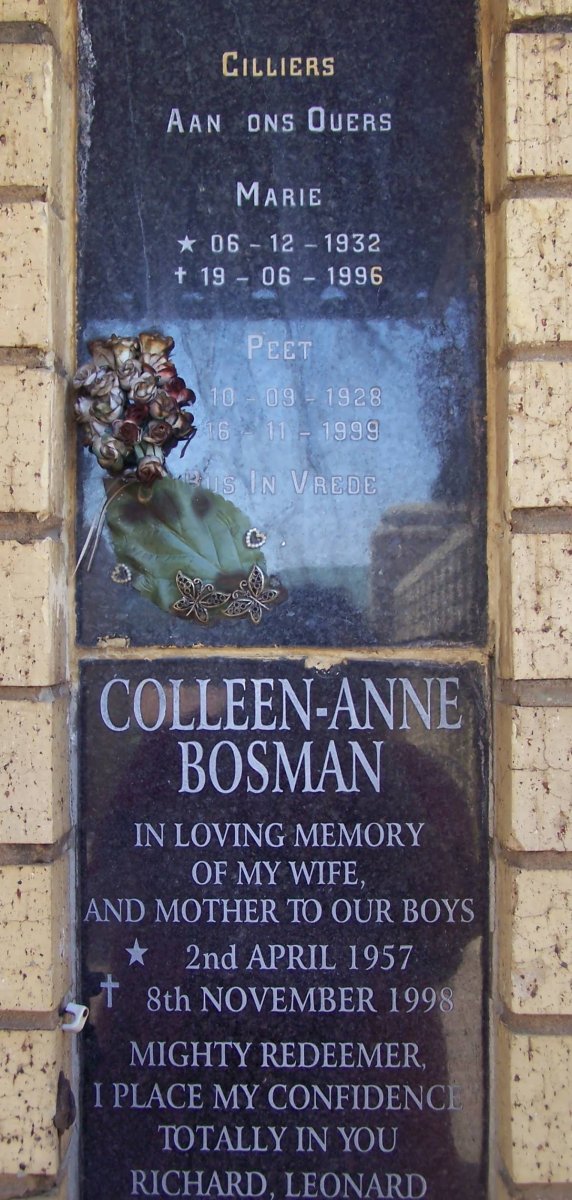 CILLIERS Peet 1928-1999 &amp; Marie 1932-1996 :: BOSMAN Colleen-Anne 1957-1998