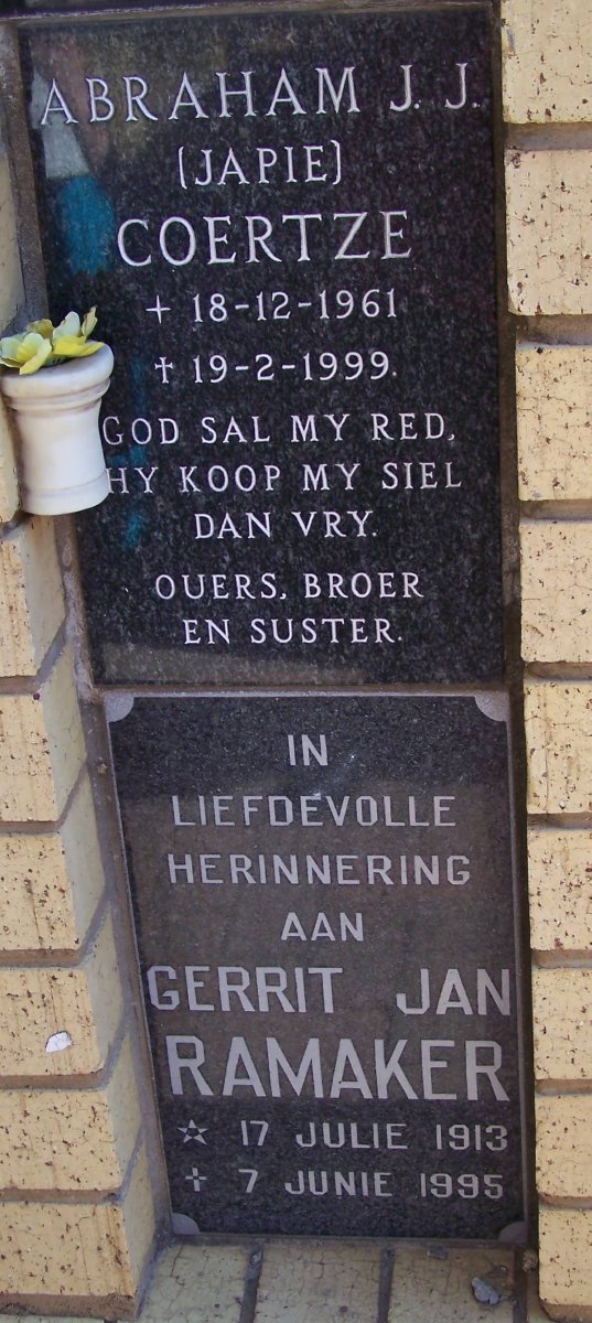 COERTZE Abraham J.J. 1961-1999 :: RAMAKER Gerrit Jan 1913-1995
