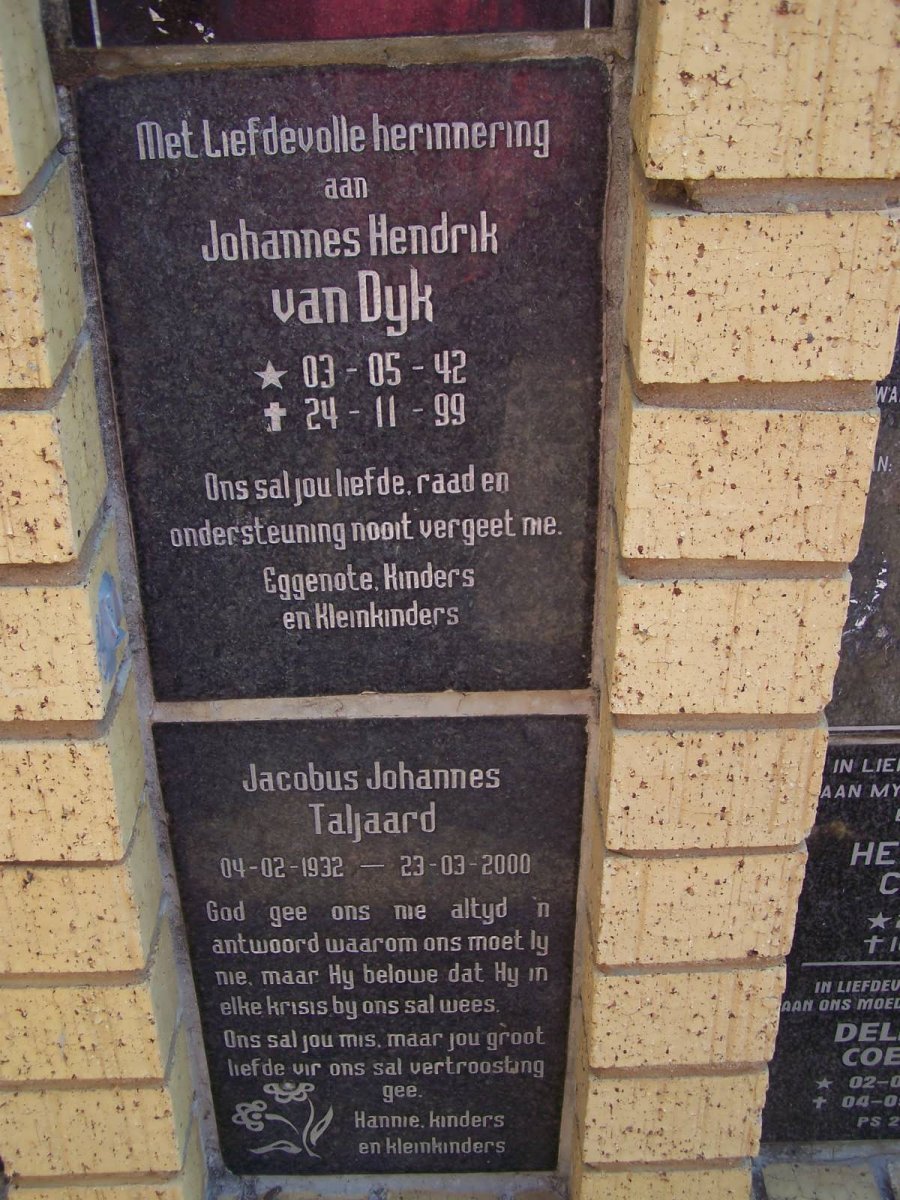 DYK Johannes Hendrik, van 1942-1999 :: TALJAARD Jacobus Johannes 1932-2000