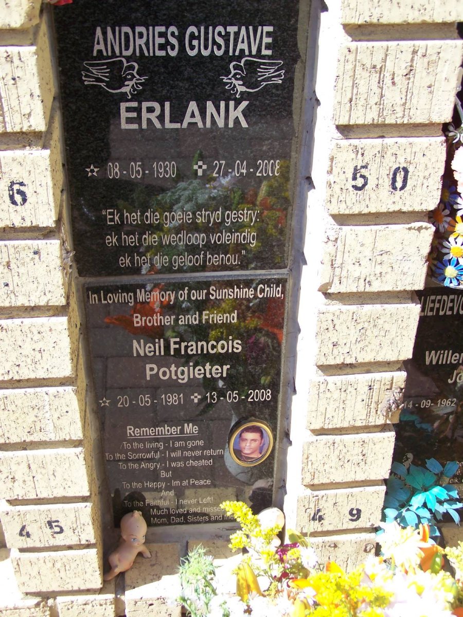 ERLANK Andries Gustave 1930-2008 :: POTGIETER Neil Francois 1981-2008