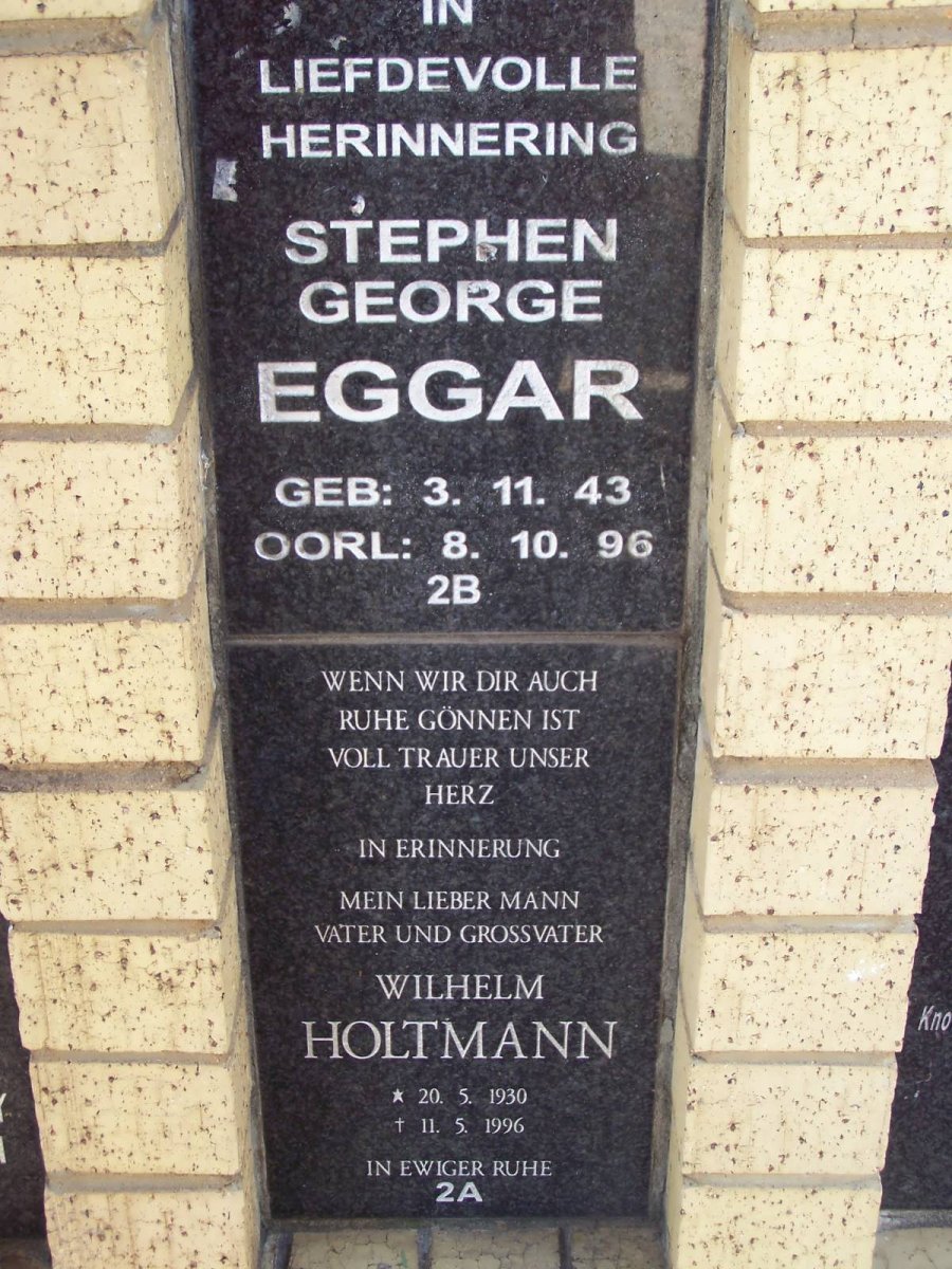 EGGAR Stephen George 1943-1996 :: HOLTMANN Wilhelm 1930-1996