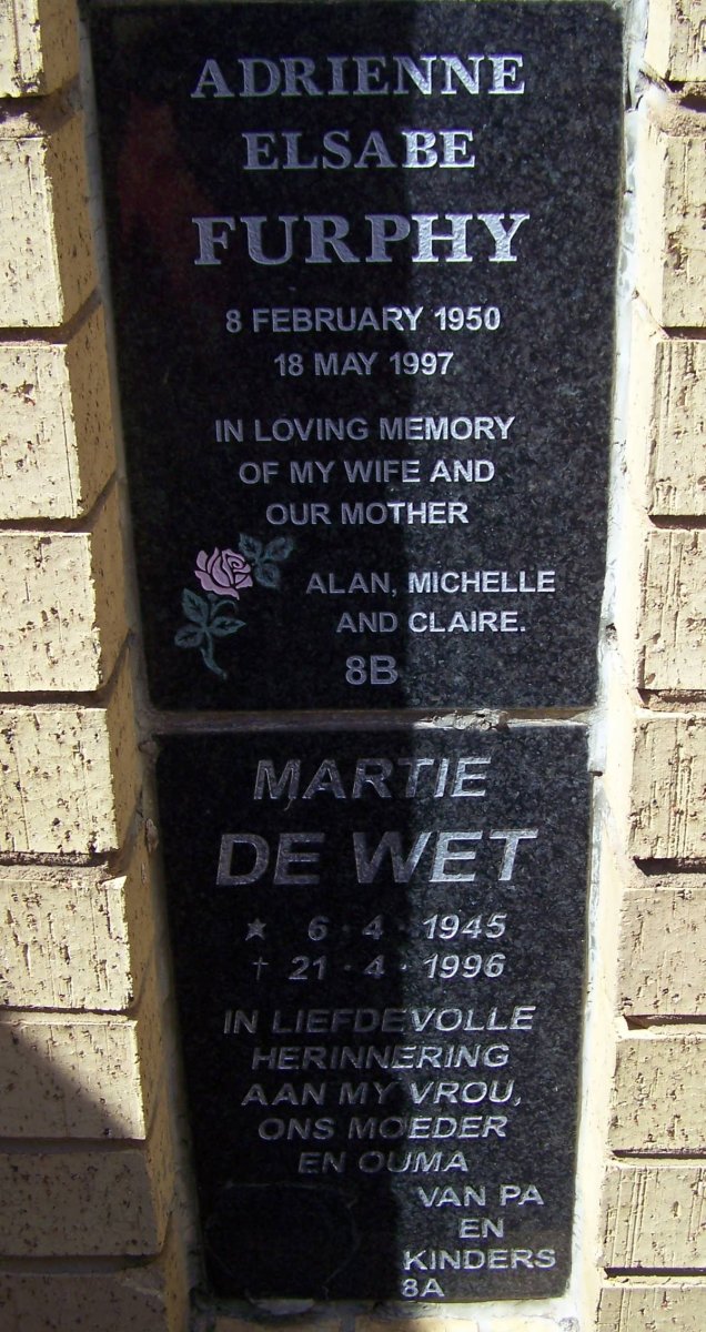 FURPHY Adrienne Elsabe 1950-1997 :: DE WET Martie 1945-1996
