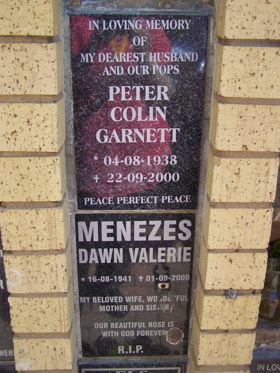 GARNETT Peter Colin 1938-2000 :: MENEZES Dawn Valerie 1941-2000