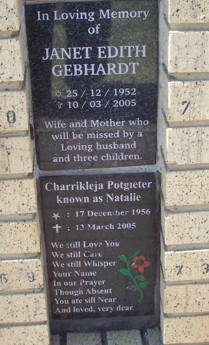 GEBHARDT Janet Edith 1952-2005 :: POTGIETER Charrikleja 1956-2005