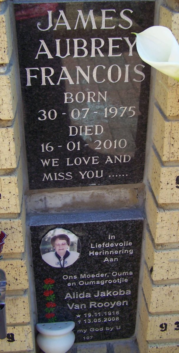 JAMES Aubrey Francois 1975-2010 :: VAN ROOYEN Alida Jakoba 1916-2008