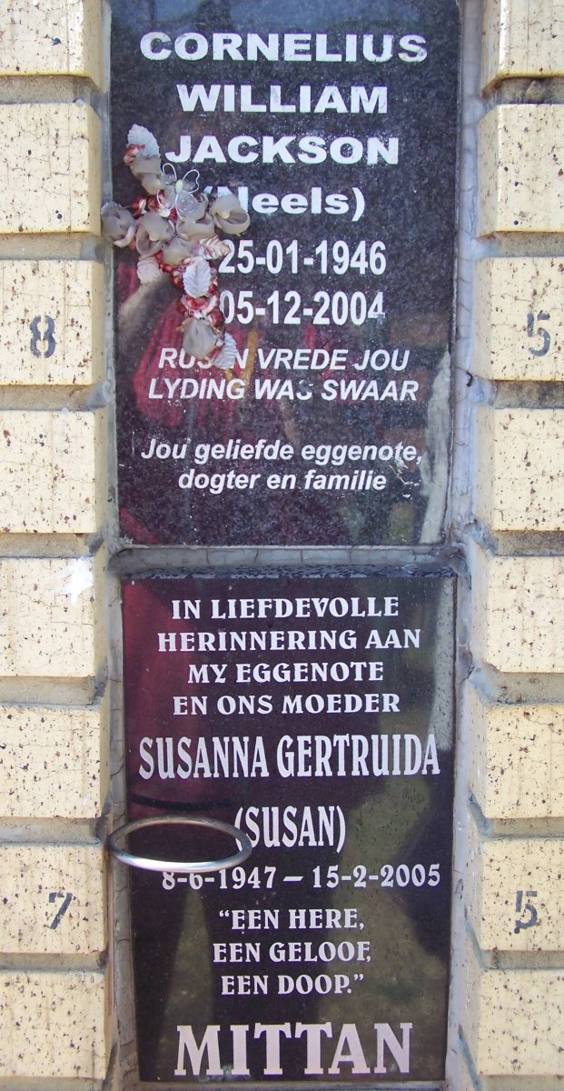 JACKSON Cornelius William 1946-2004 :: MITTAN Susanna Gertruida 1947-2005