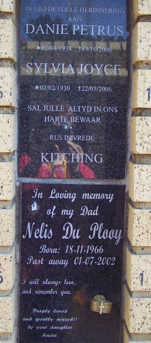 KITCHING Danie Petrus 1934-2000 &amp; Sylvia Joyce 1930-2006 ::  DU PLOOY Nelis 1966-2002