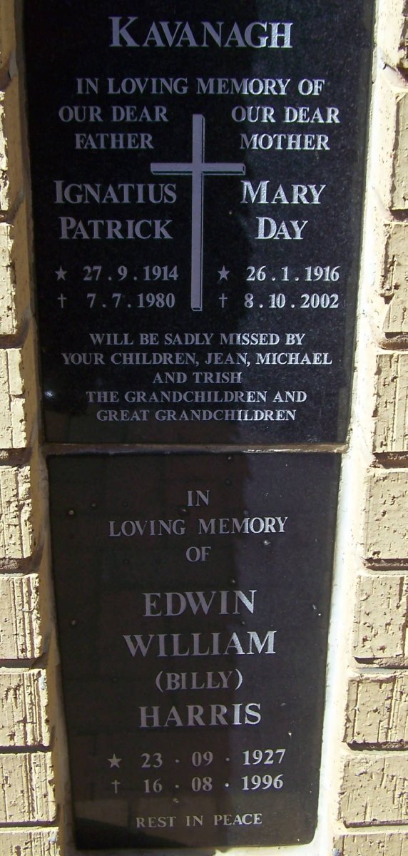 KAVANAGH Ignatius Patrick 1914-1980 &amp; Mary Day 1916-2002 :: HARRIS Edwin William 1927-1996