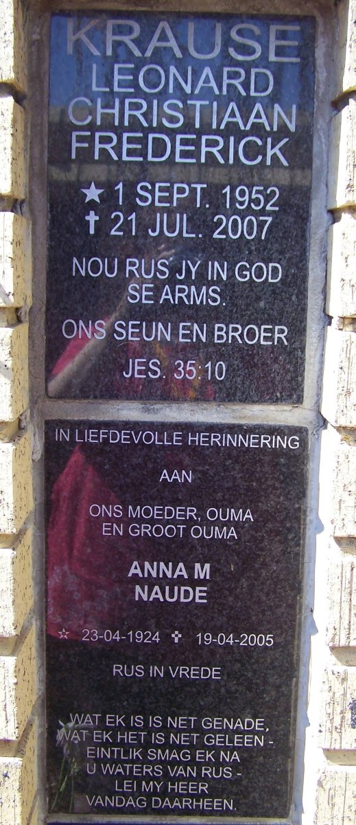 KRAUSE Leonard Christiaan Frederick 1952-2007 :: NAUDE Anna M. 1924-2005