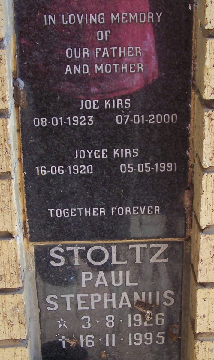 KIRS Joe 1923-2000 &amp; Joyce 1920-1991 :: STOLTZ Paul Stephanus 1926-1995