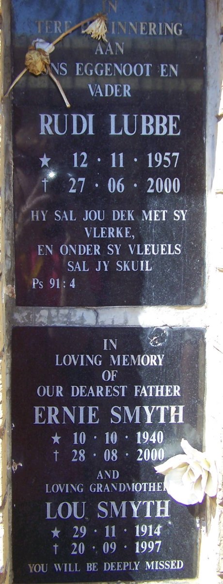 LUBBE Rudi 1957-2000 :: SMYTH Ernie 1940-2000 &amp; Lou 1914-1997
