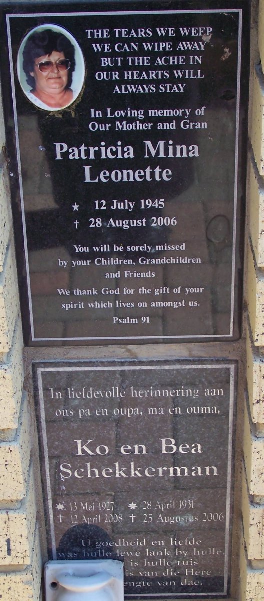 LEONETTE Patricia Mina 1945-2006 :: SCHEKKERMAN Ko 1927-2008 &amp; Bea 1931-2006