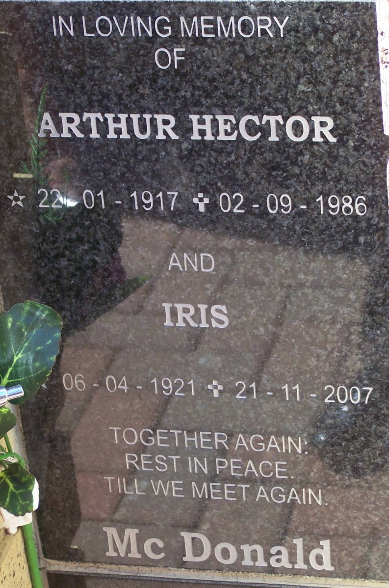 MCDONALD Arthur Hector 1917-1986 &amp; Iris 1921-2007