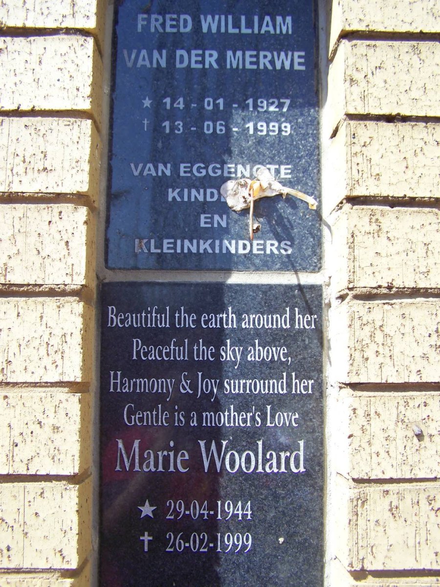 MERWE Fred, van der 1927-1999 :: WOOLARD Marie 1944-1999