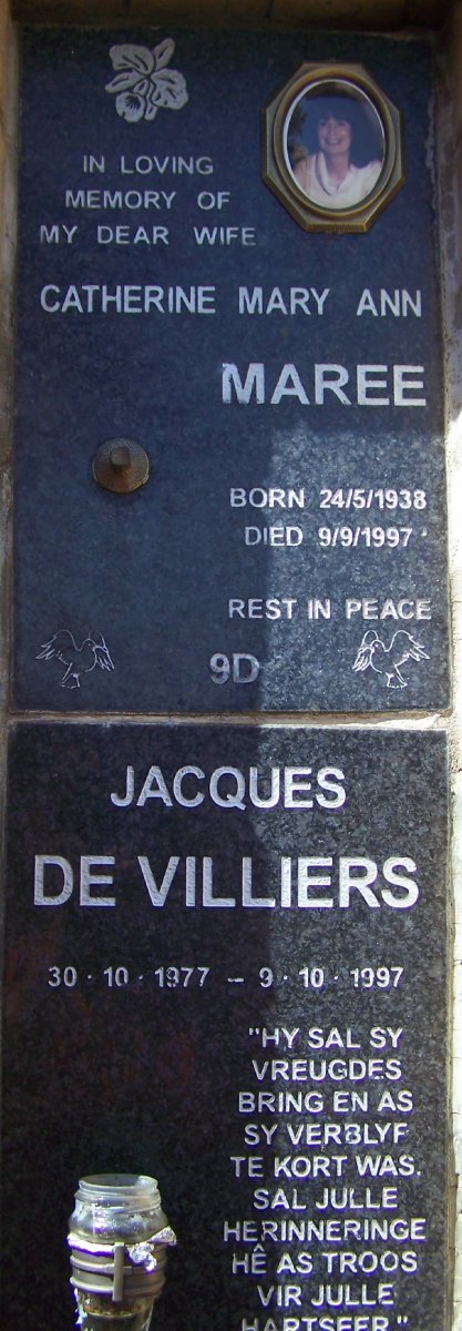 MAREE Catherine Mary Ann 193801997 :: DE VILLIERS Jacques 1977-1997