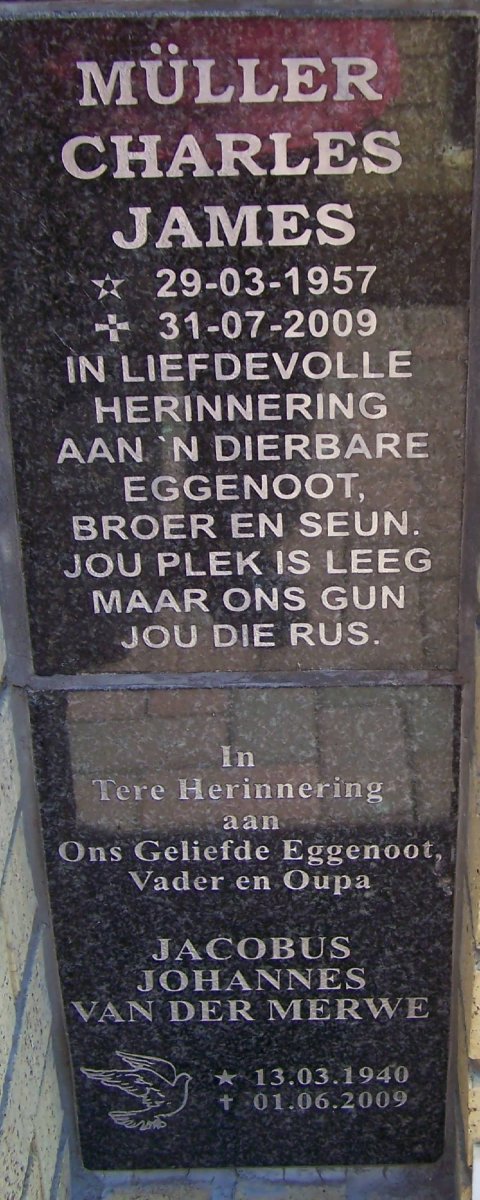 MULLER Charles James 1957-2009 :: VAN DER MERWE Jacobus Johannes 1940-2009