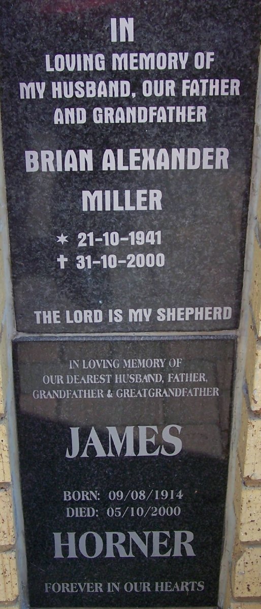 MILLER Brian Alexander 1941-2000 :: HORNER James 1914-2000