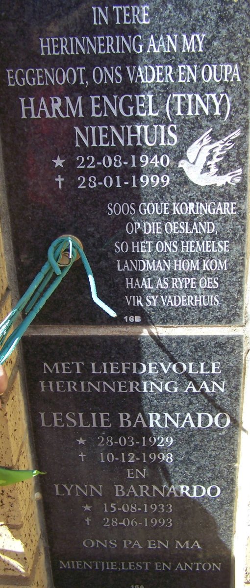 NEINHUIS Harn Engel 1940-1999 :: BARNARDO Leslie 1929-1998 &amp; Lynne 1933-1993