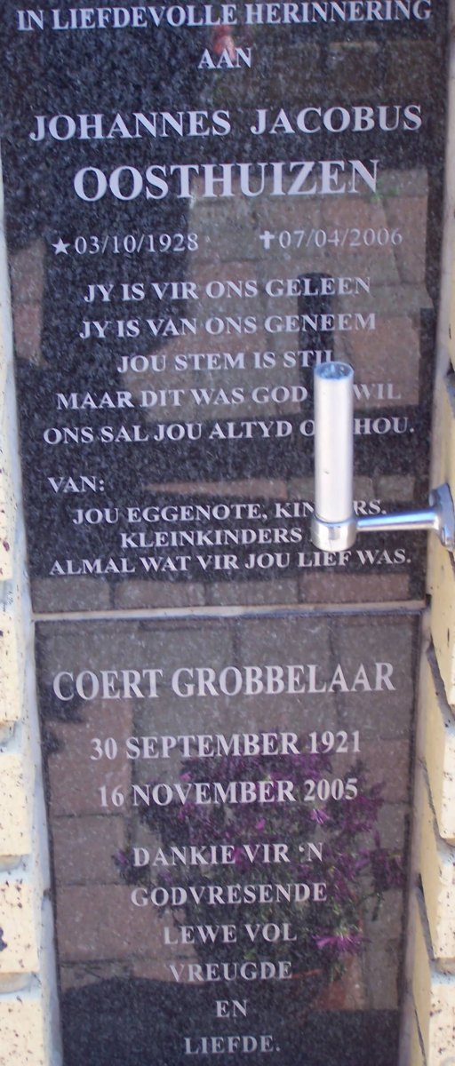 OOSTHUIZEN Johannes Jacobus 1928-2006 :: GROBBELAAR  Coert 1921-2005