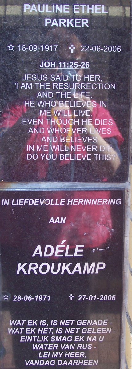 PARKER Pauline Ethel 1917-2006 :: KROUKAMP Adele 1971-2006