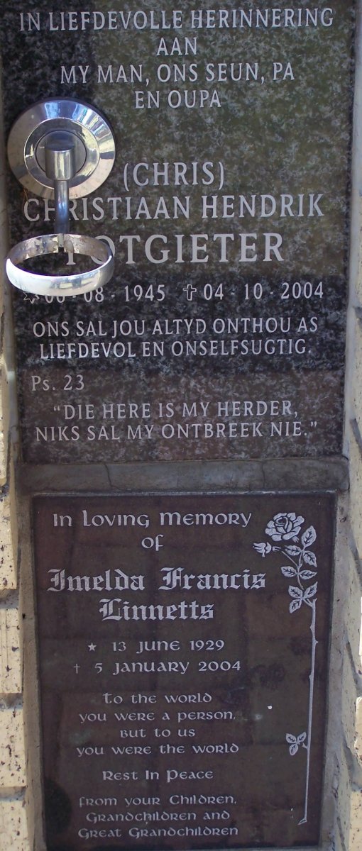 POTGIETER Christiaan Hendrik 1945-2004 :: LINNETTS Imelda Francis 1929-2004