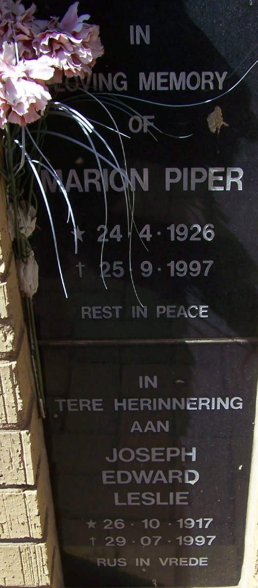 PIPER Marion 1926-1997 :: LESLIE Joseph Edward 1917-1997