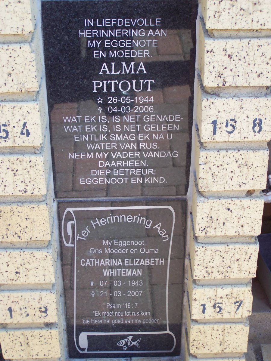 PITOUT Alma 1944-2006 :: WHITEMAN Catharina Elizabeth 1943-2007