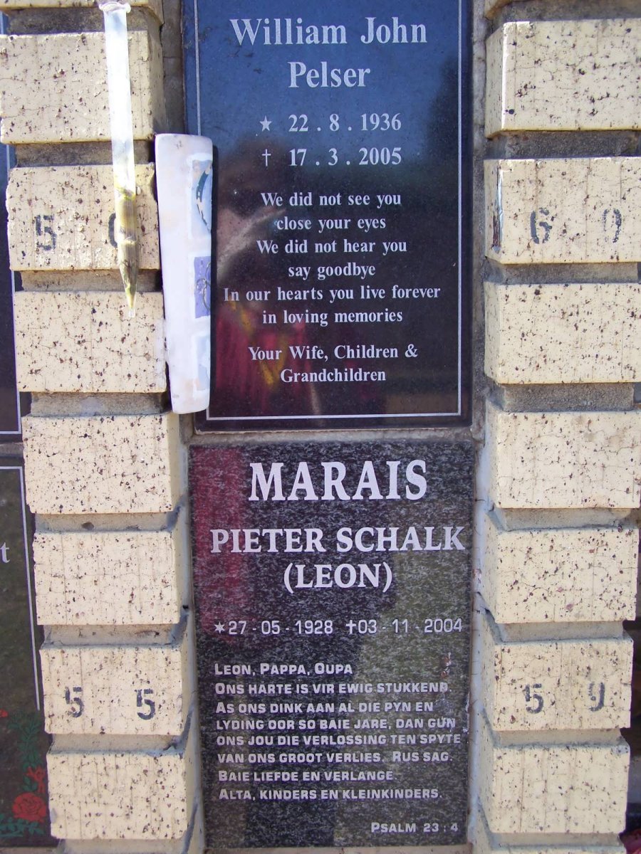 PELSER William John 1936-2005 :: MARAIS Pieter Schalk 1928-2004