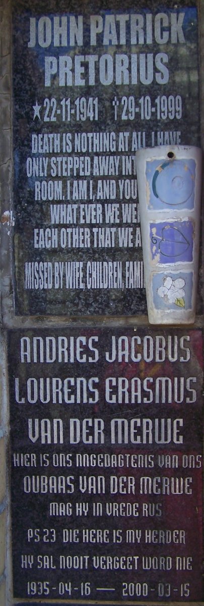 PRETORIUS John Patrick 1941-1999 :: VAN DER MERWE Andries Jacobus Lourens Erasmus 1935-2000