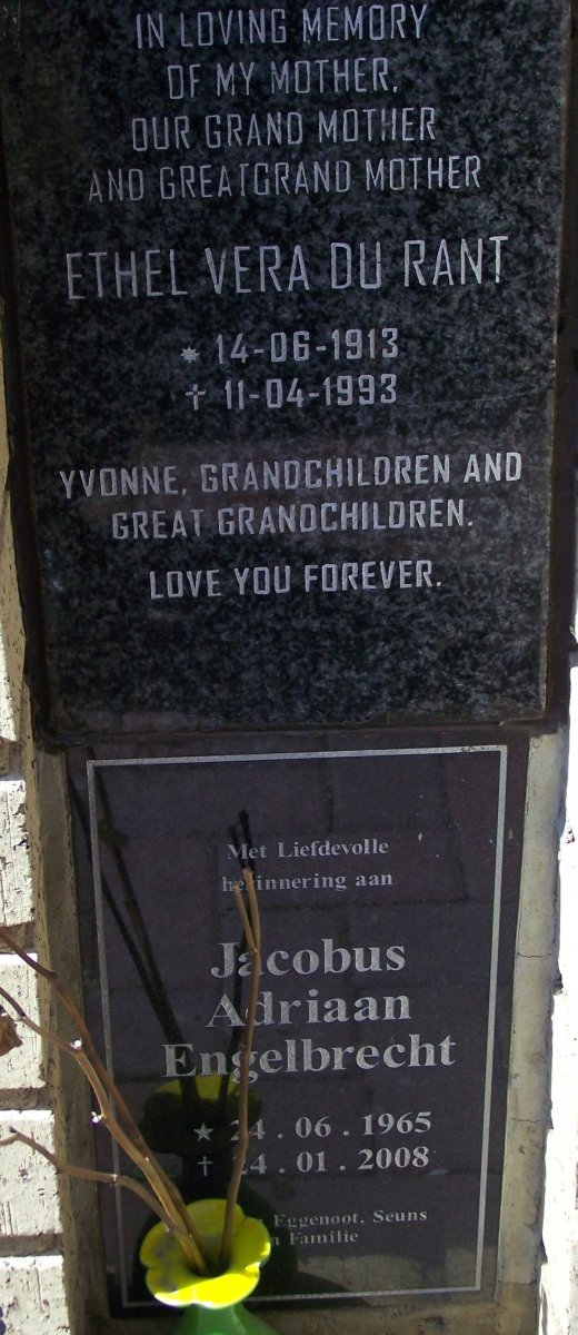 RANT Ethel Vera, du 1913-1993 :: ENGELBRECHT Jacobus Adriaan 1965-2008