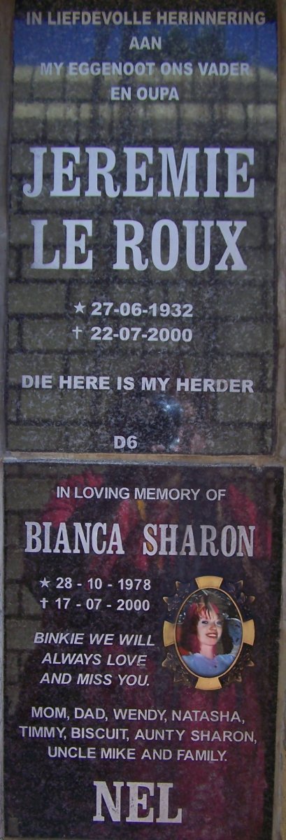 ROUX Jeremie, le 1932-2000 :: NEL Bianca Sharon 1978-2000