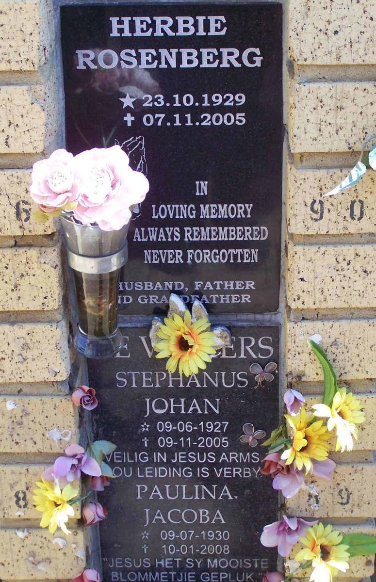 ROSENBERG Herbie 1929-2005 :: DE VILLIERS Stephanus Johan 1927-2005 &amp; Paulina Jacoba 1930-2008