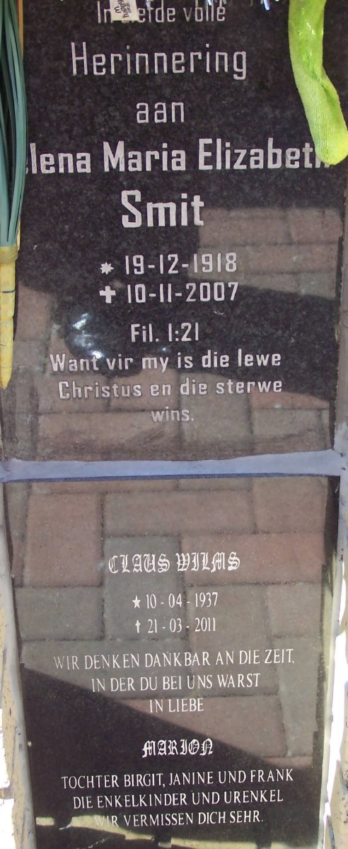 SMIT ?lena Maria Elizabeth 1918-2007 :: WILMS Claus 1937-2011