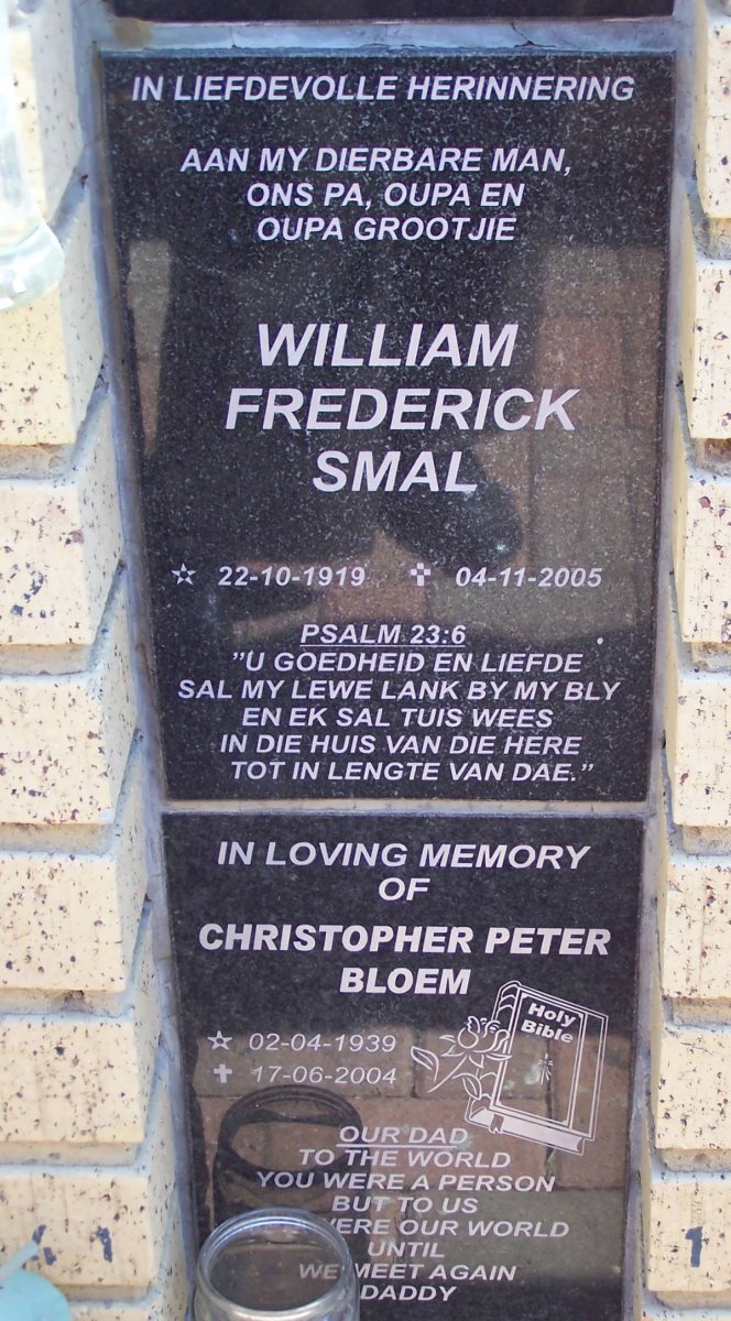 SMAL William Frederick 1919-2005 :: BLOEM Christopher Peter 1939-2004