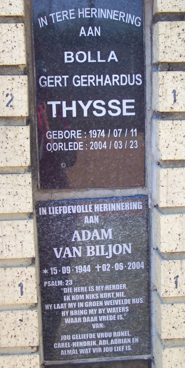THYSSE Gert Gerhardus 1974-2004 :: VAN BILJON Adam 1944-2004