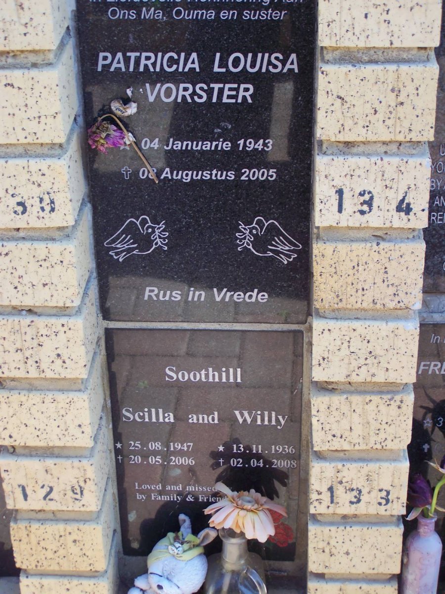 VORSTER Patricia Louisa 1943-2005 :: SOOTHILL Willy 1936-2008 &amp; Scilla 1947-2006