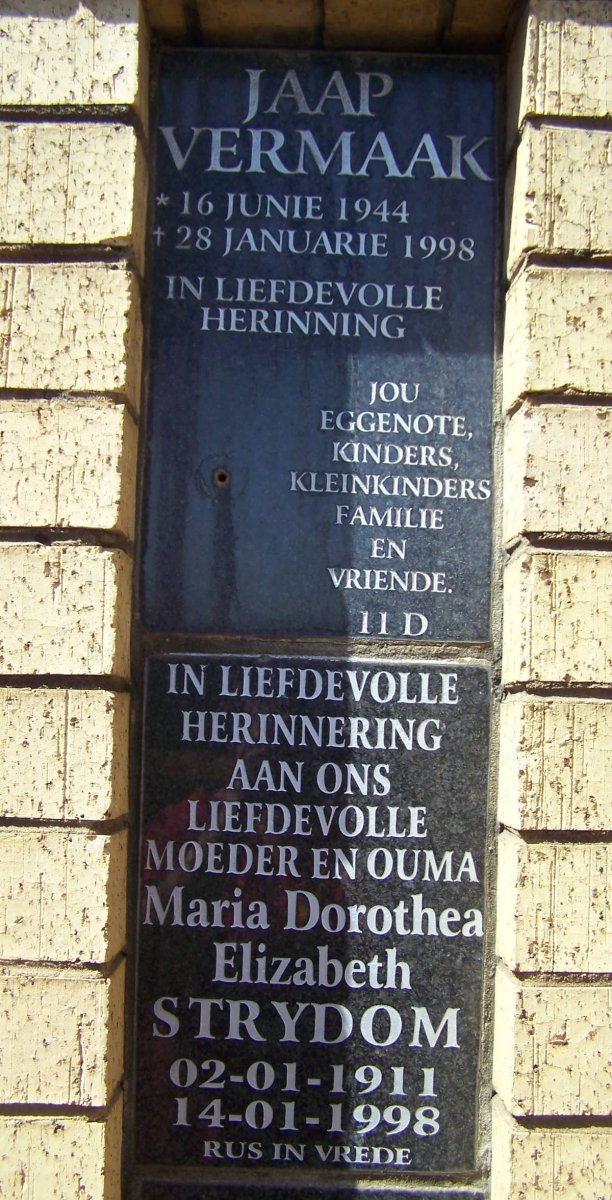 VERMAAK Jaap 1944-1998 :: STRYDOM Maria Dorothea Elizabeth 1911-1998